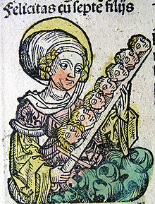 Nuremberg chronicles - Felicitas with her Seven Sons (CXIIIIr).jpg